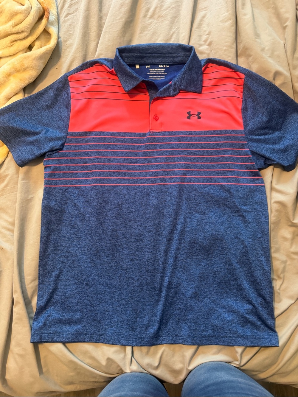 LG Men's Navy and Red Striped Performance Polo